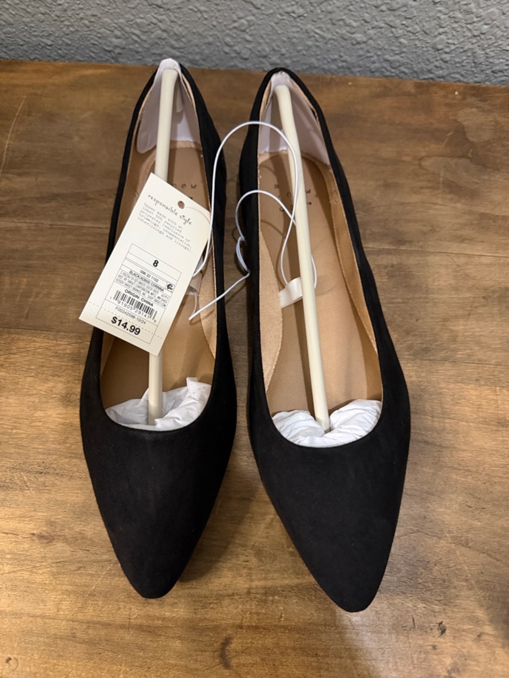 A New Day Pointed Toe Black Suede Women's Flats size 8 - Picture 2 of 9